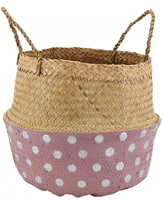 Sac en jonc naturel motif pois