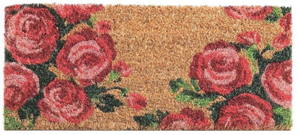 Paillasson en fibre de coco motif roses 23 x 53 cm