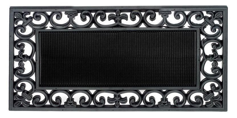 Paillasson arabesques de jardin en caoutchouc noir 45 x 75 cm