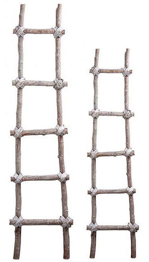 Echelle en bois patiné blanc (Lot de 2)