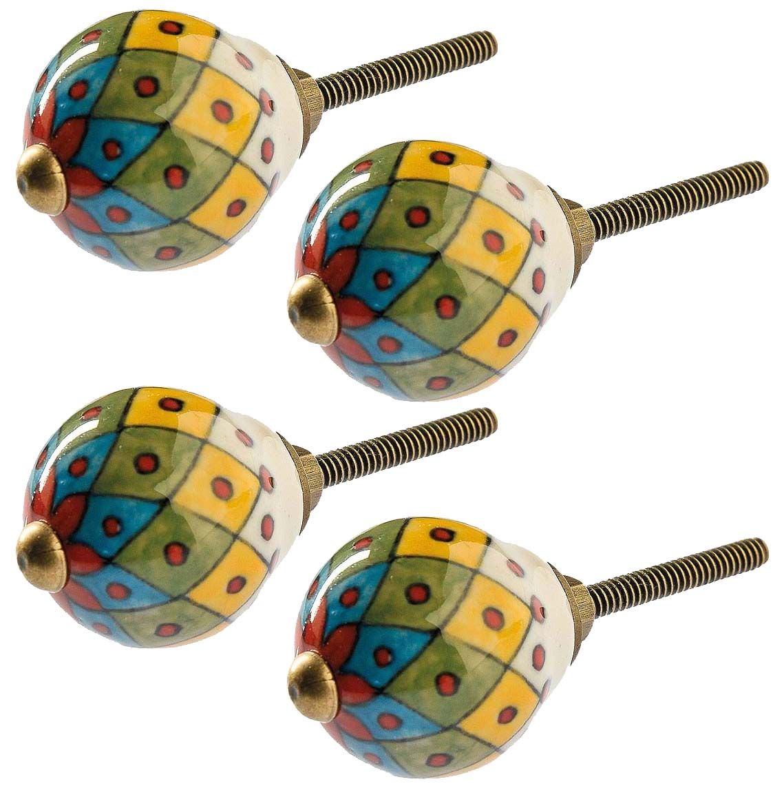 Boutons de porte coniques colorés pour meubles (Lot de 4) Losanges