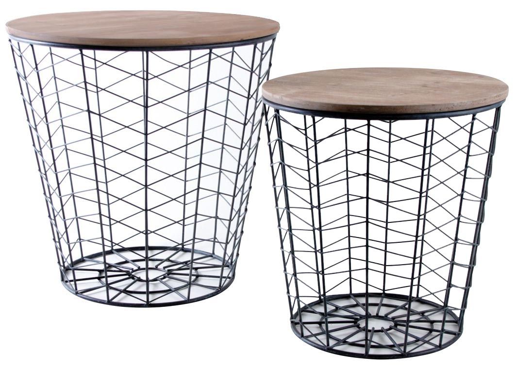 Tables d'appoint rondes en bois et métal (Lot de 2)
