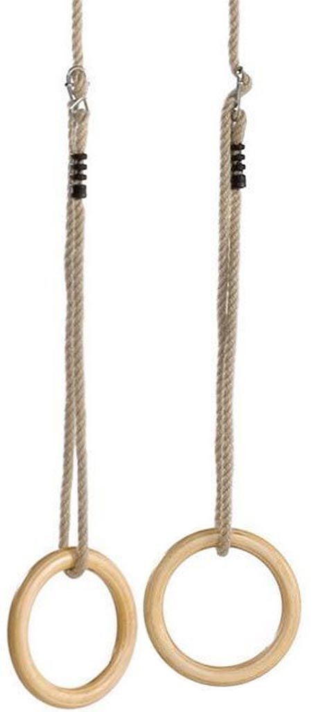 Anneaux de gym bois avec cordes chanvre (Lot de 2)