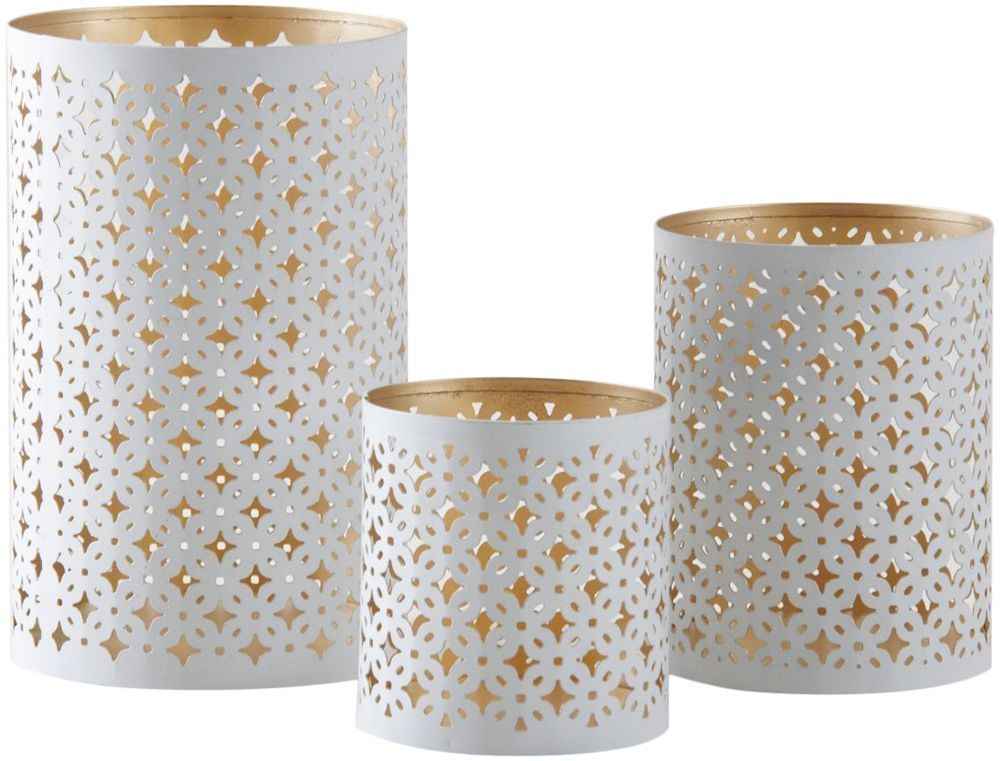 Photophores en métal blanc intérieur doré (Lot de 3)