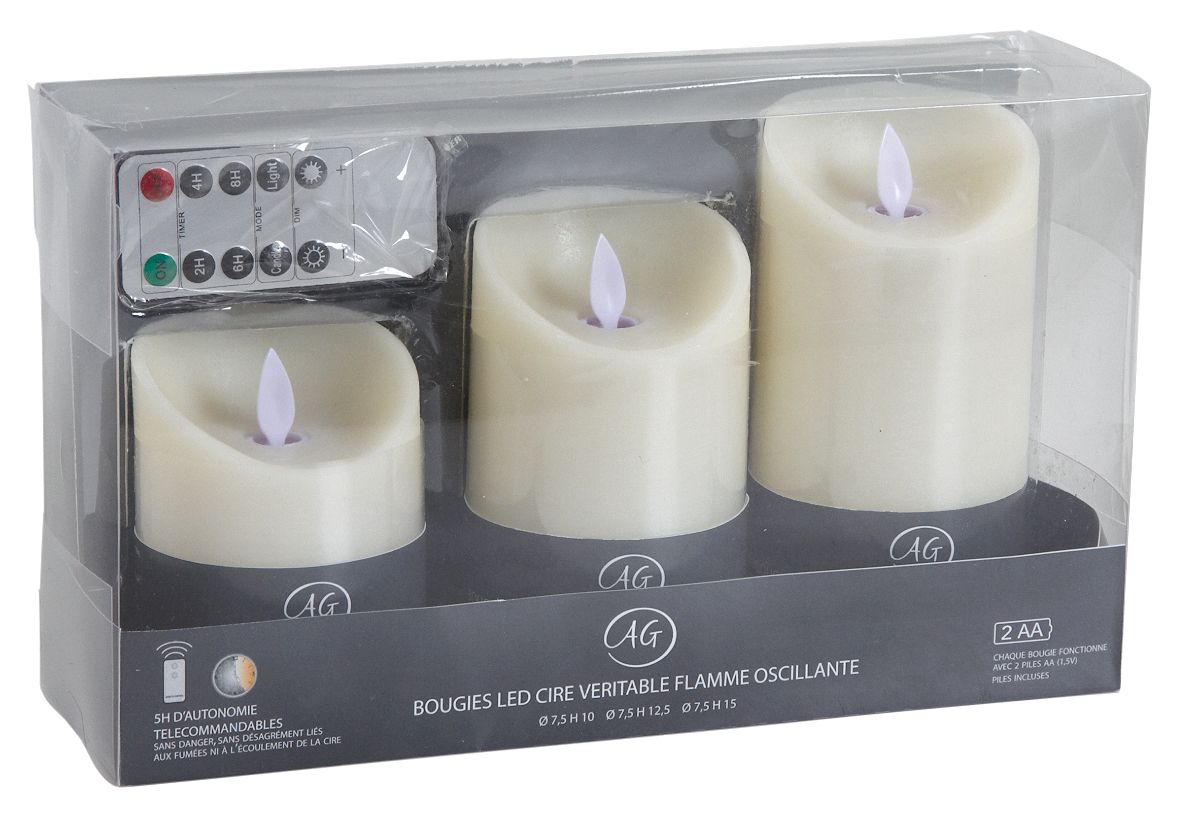 Coffret 3 bougies à LED parfumées avec télécommande Vanille