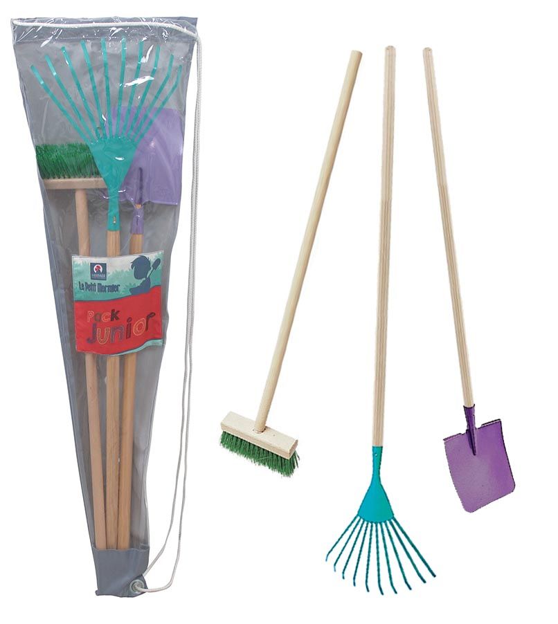 Set 3 outils enfant entretien du jardin + sac de transport
