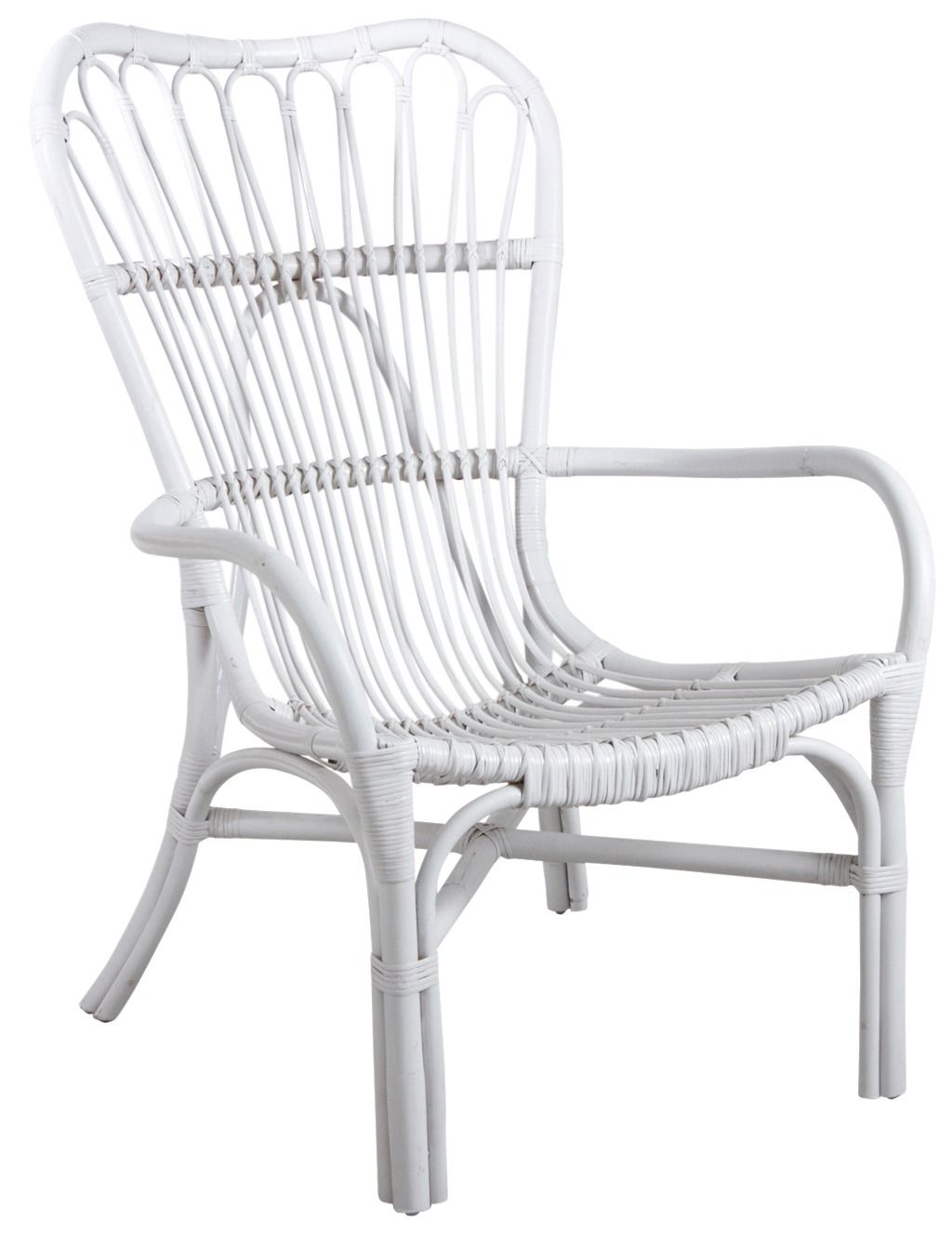 Fauteuil dossier haut en rotin laqué blanc
