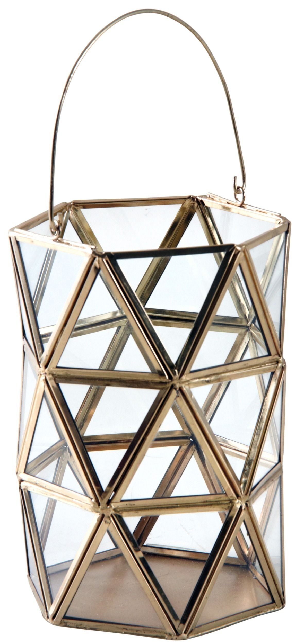 Photophore hexagonal en verre et laiton