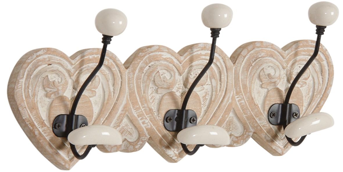 Patère coeur en manguier 3 crochets