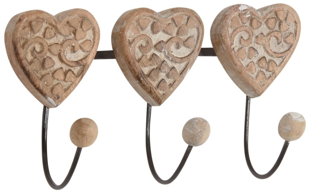 Patère coeur en manguier 3 doubles crochets