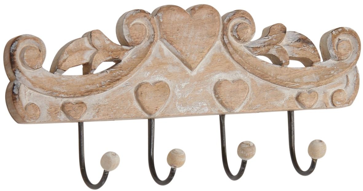 Patère en manguier blanchi avec 4 crochets boules