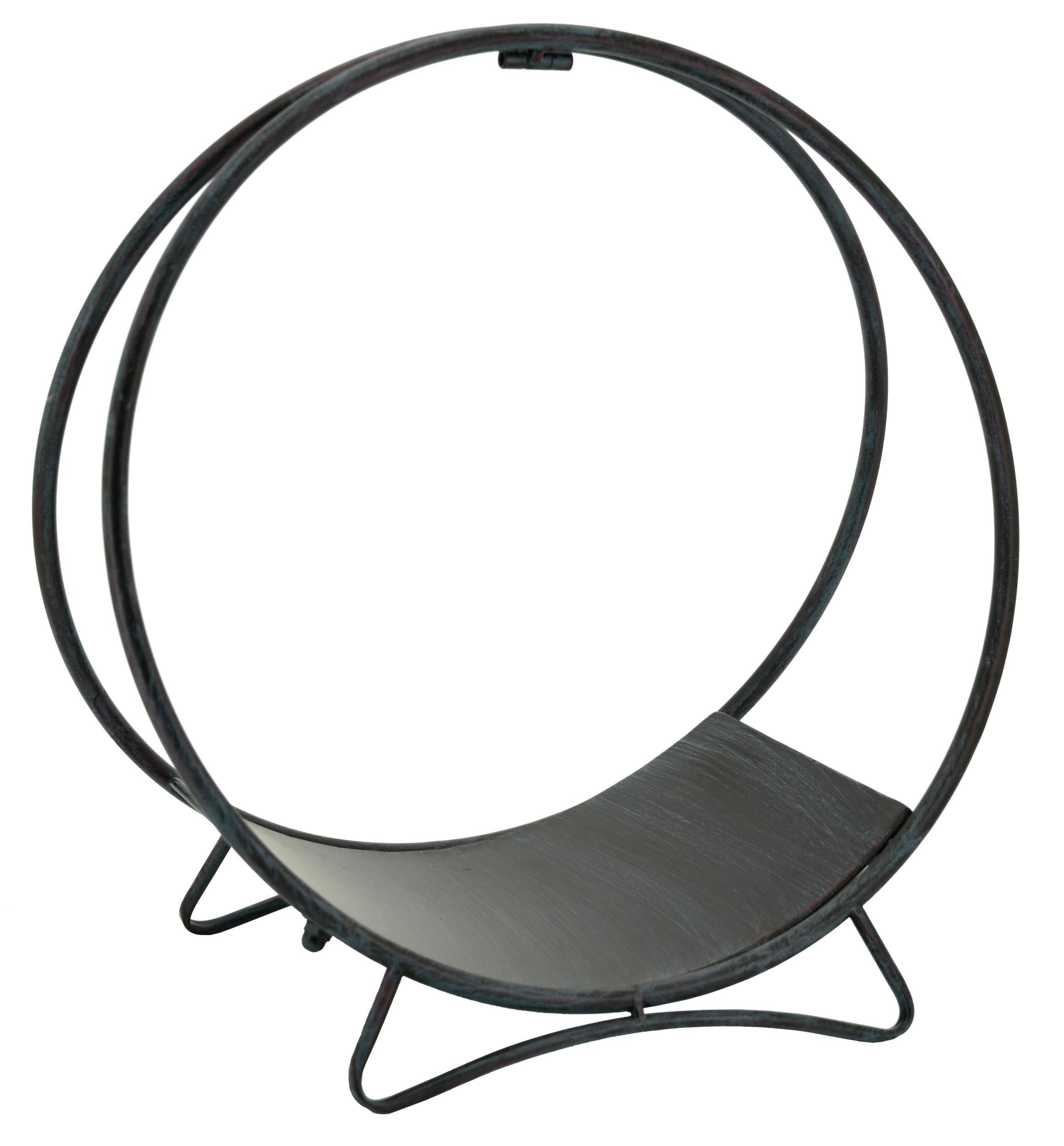 Porte-bûches rond en métal vieilli
