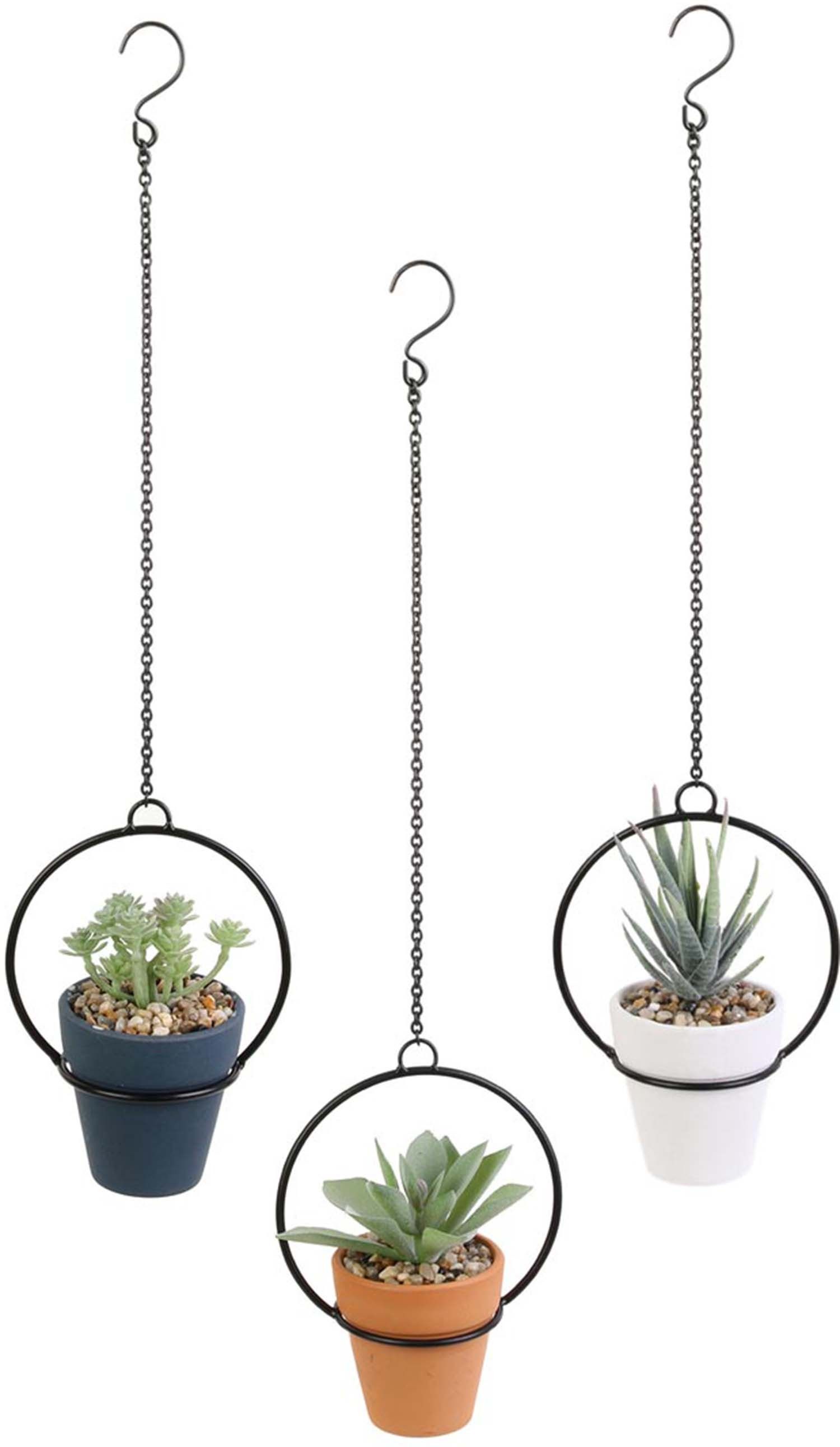 Suspension en métal avec plante artificielle (Lot de 3)