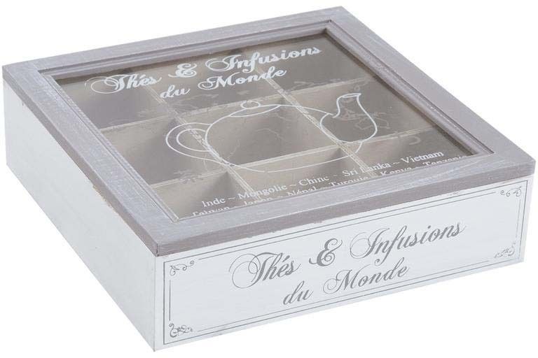 Boite à thé en bois compartimentée