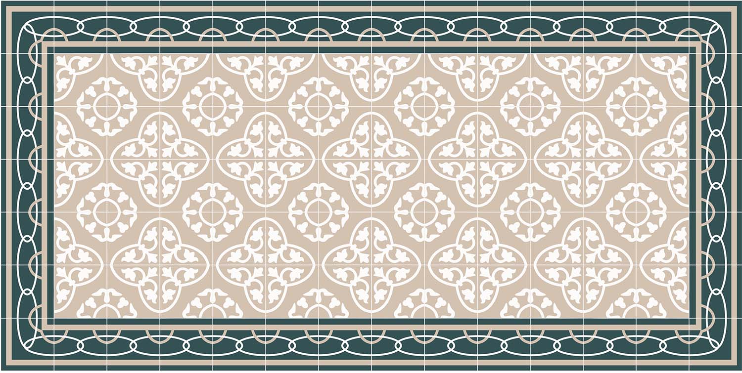 Tapis intérieur carreaux de ciment effet rosaces 70 x 140 cm