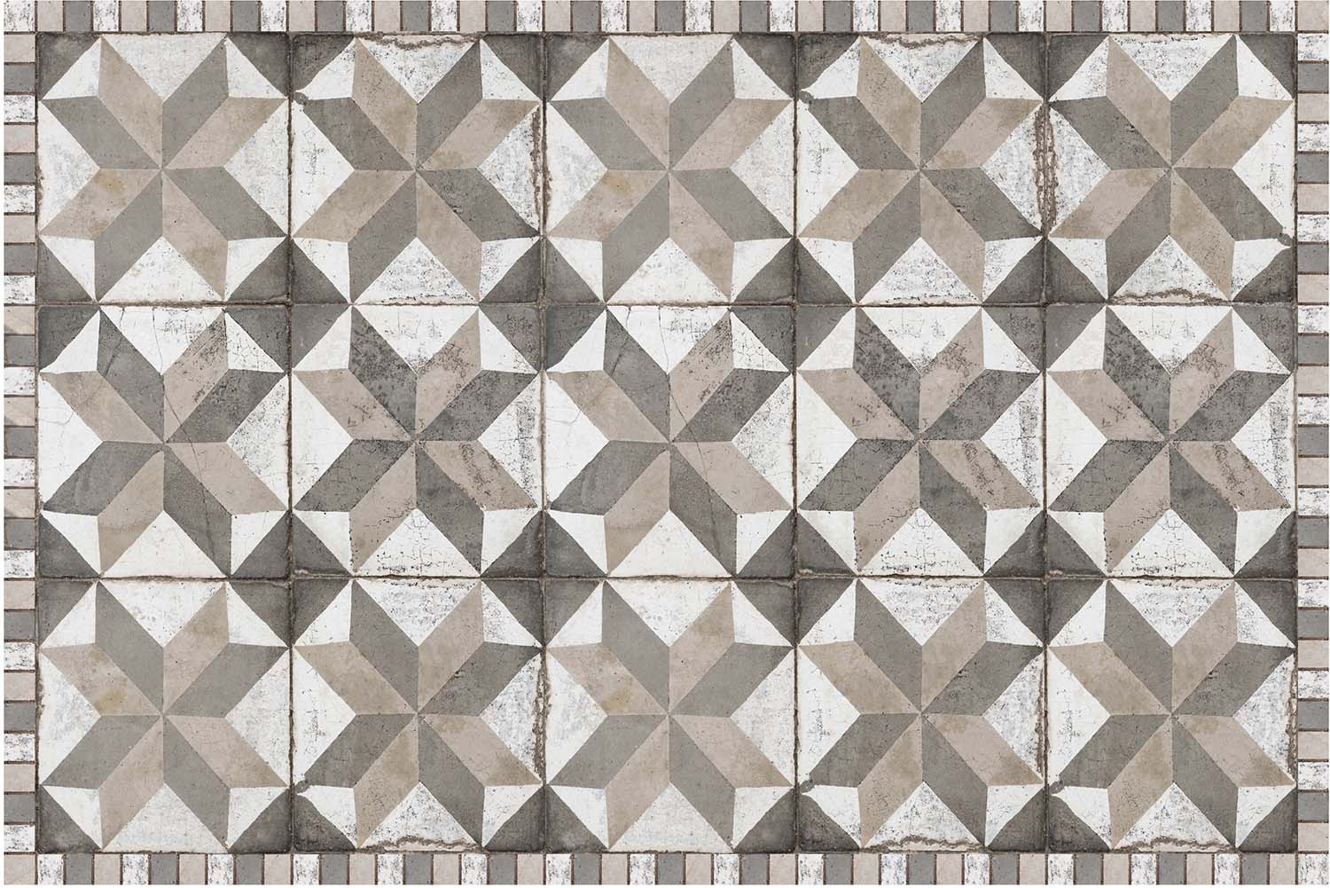 Tapis intérieur carreaux de ciment étoiles effet usé