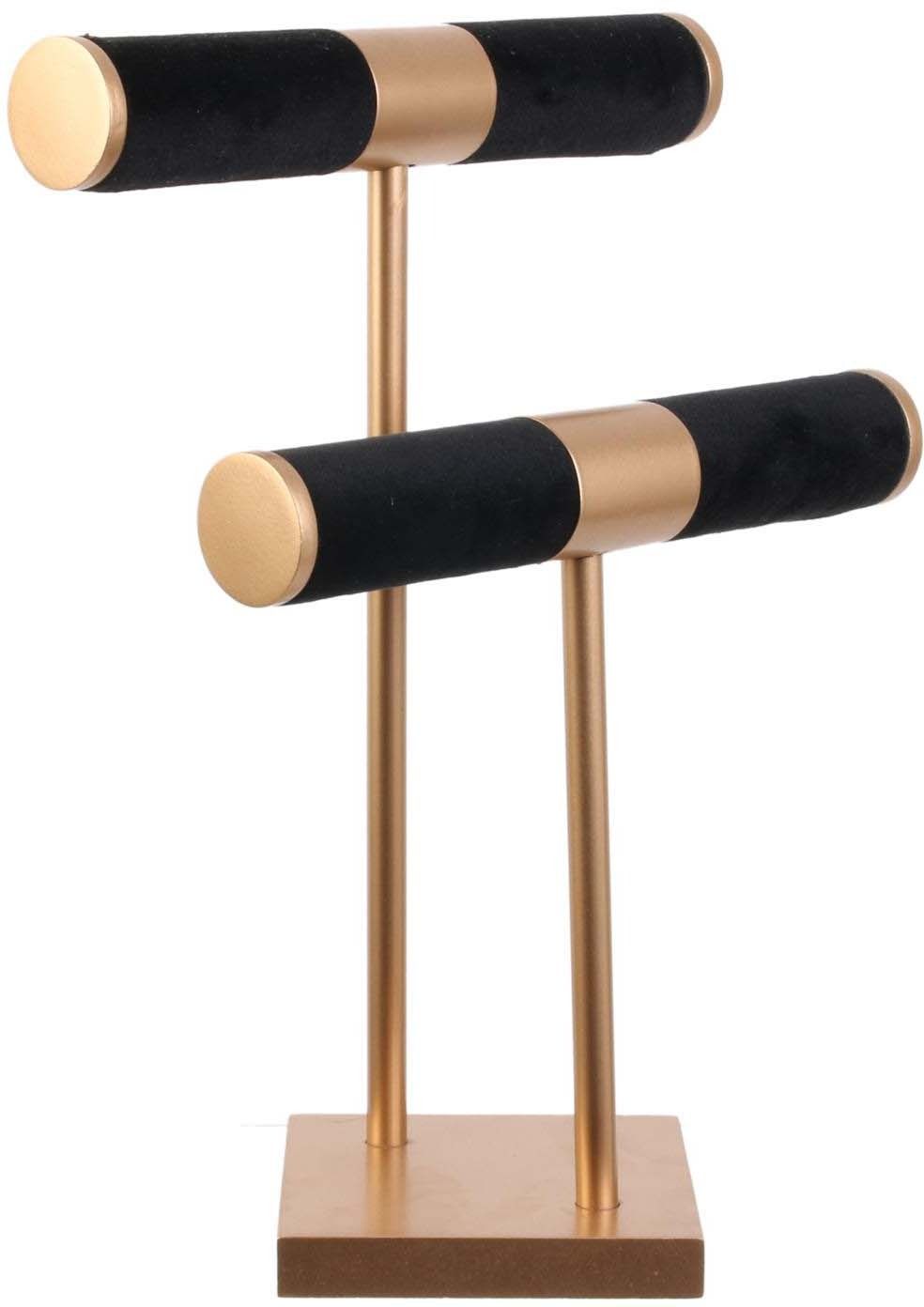 Porte bijoux double velours noir et or