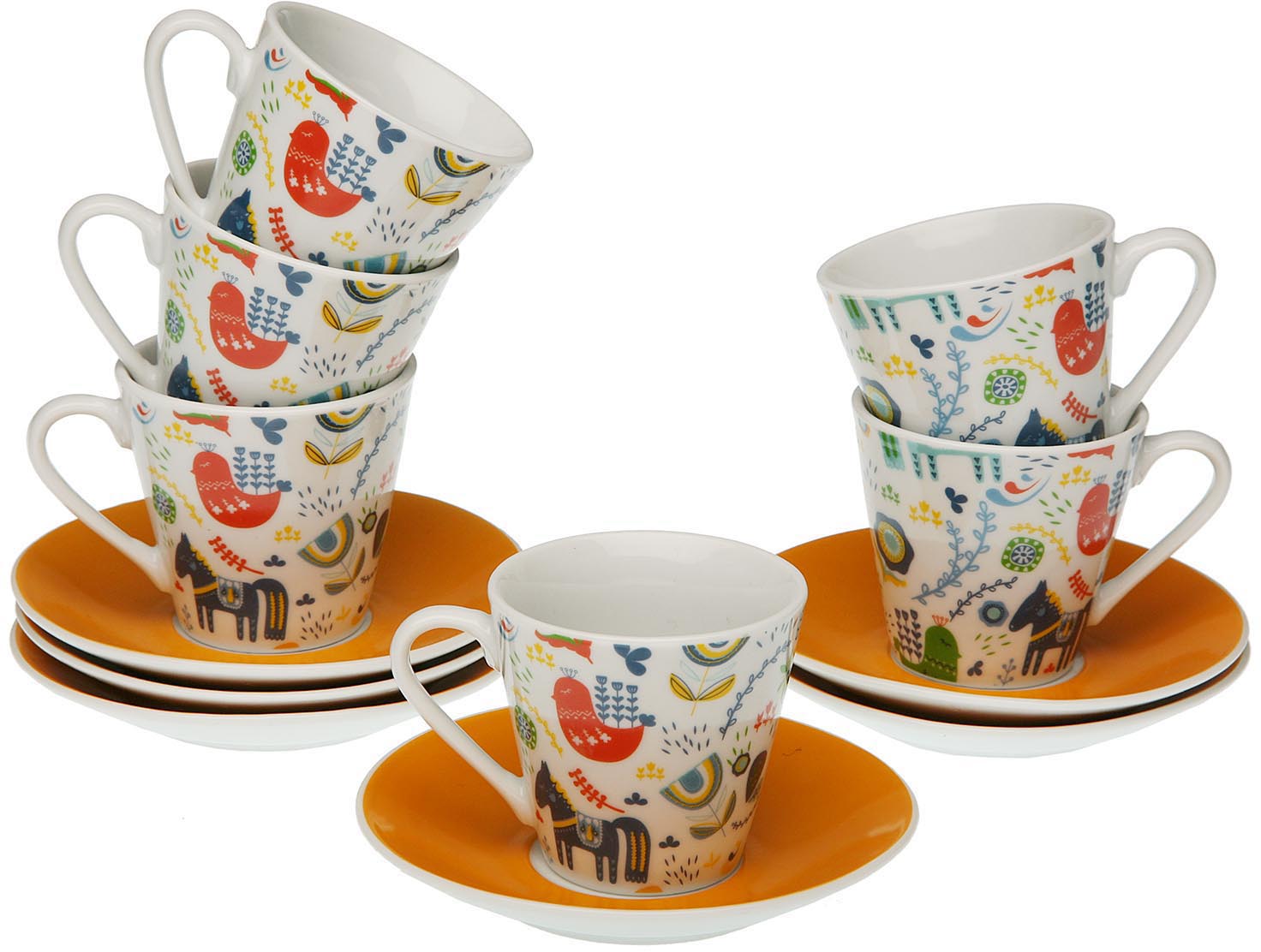 Tasses à café avec soucoupes Manaia (Lot de 6)