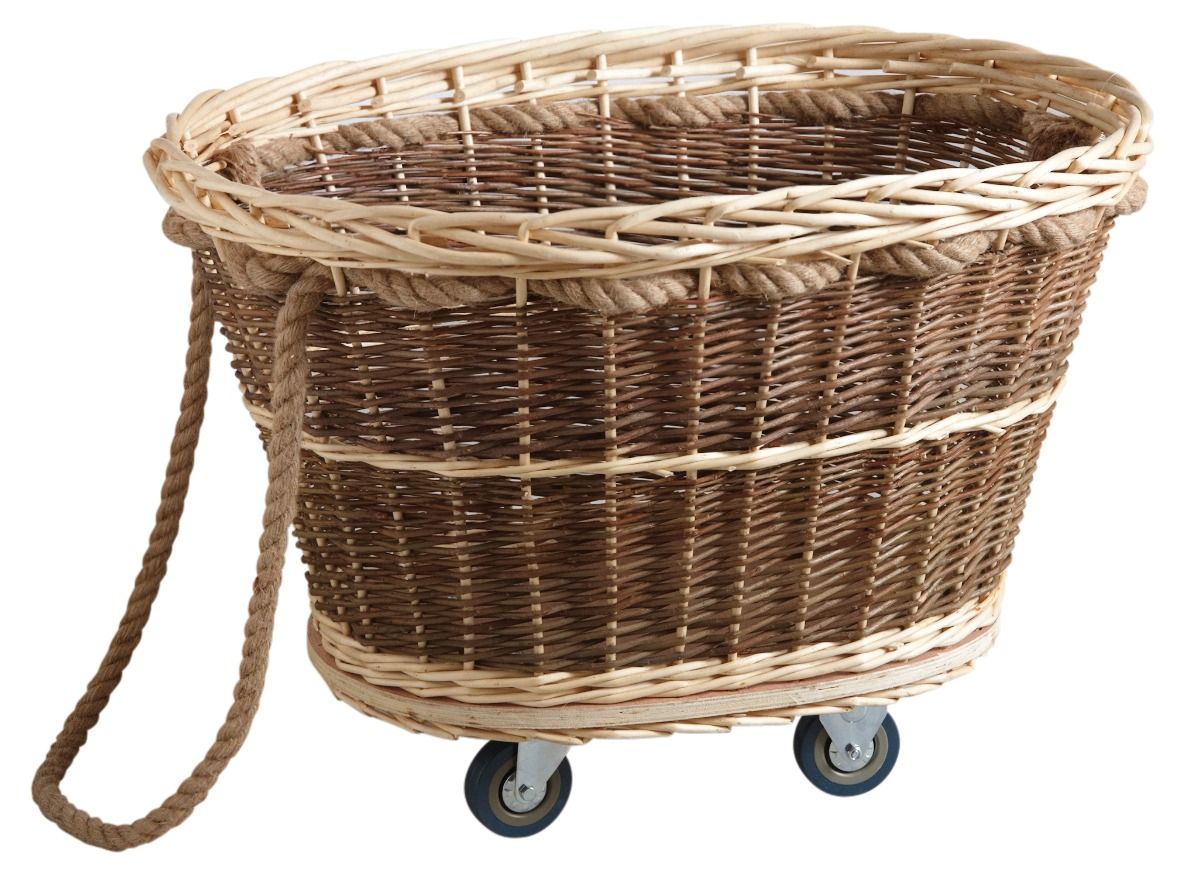Chariot à bûches en osier brut