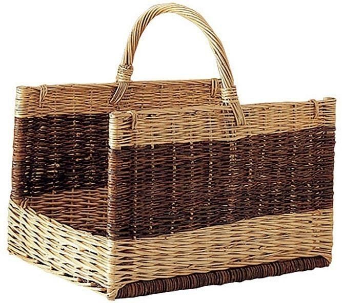 Panier à bûches rectangulaire en osier brut et buff