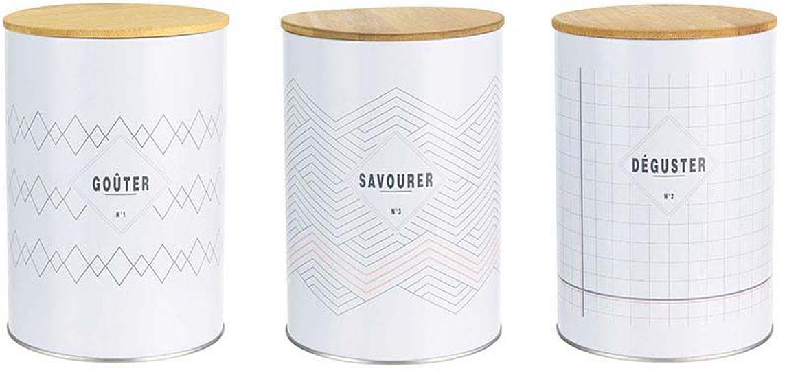 Boites métal couvercle bois 10.5 cm Oslo (Lot de 3)