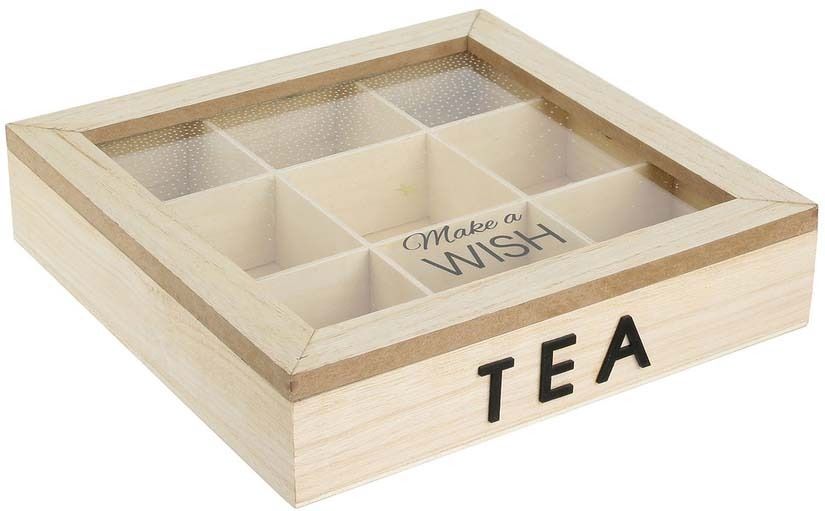 Boite à thé carré fenêtre 9 compartiments Make a wish