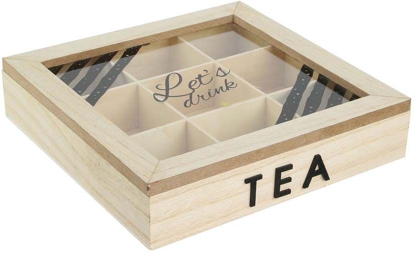 Boite à thé carré fenêtre 9 compartiments Let's drink