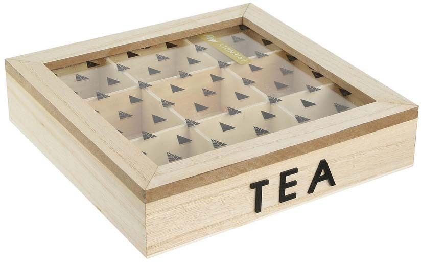 Boite à thé carré fenêtre 9 compartiments Triangles