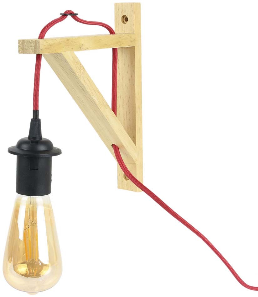 Lampe murale équerre en bois brut