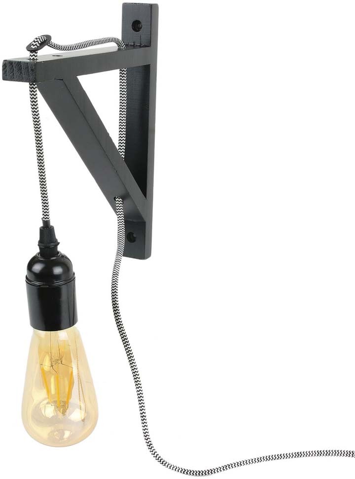 Lampe murale équerre en bois noir