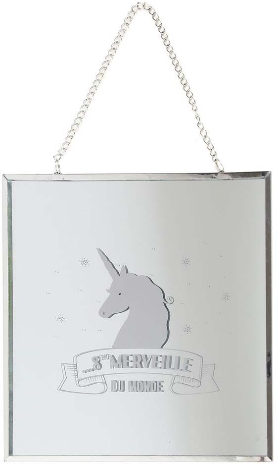 Miroir carré avec chainette licorne