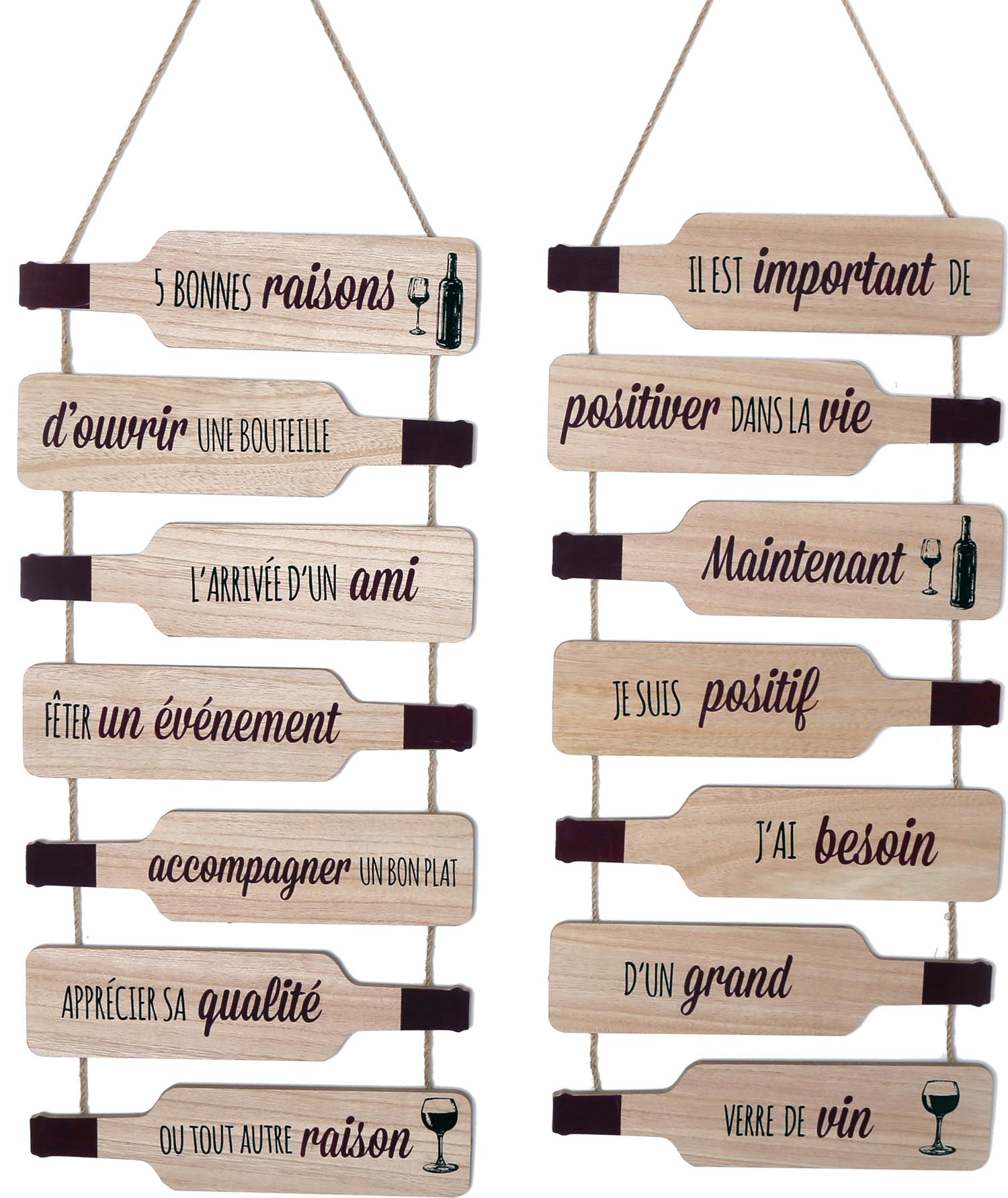 Plaque décorative en bois bouteilles 38 x 85 cm (Lot de 2)