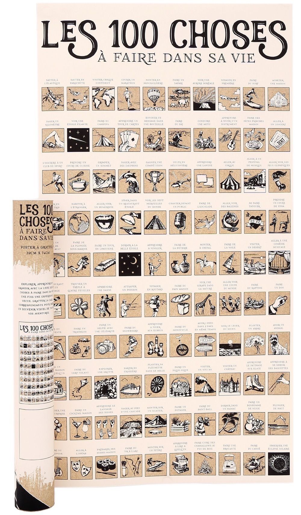 Poster à gratter Les 100 choses à faire dans sa vie