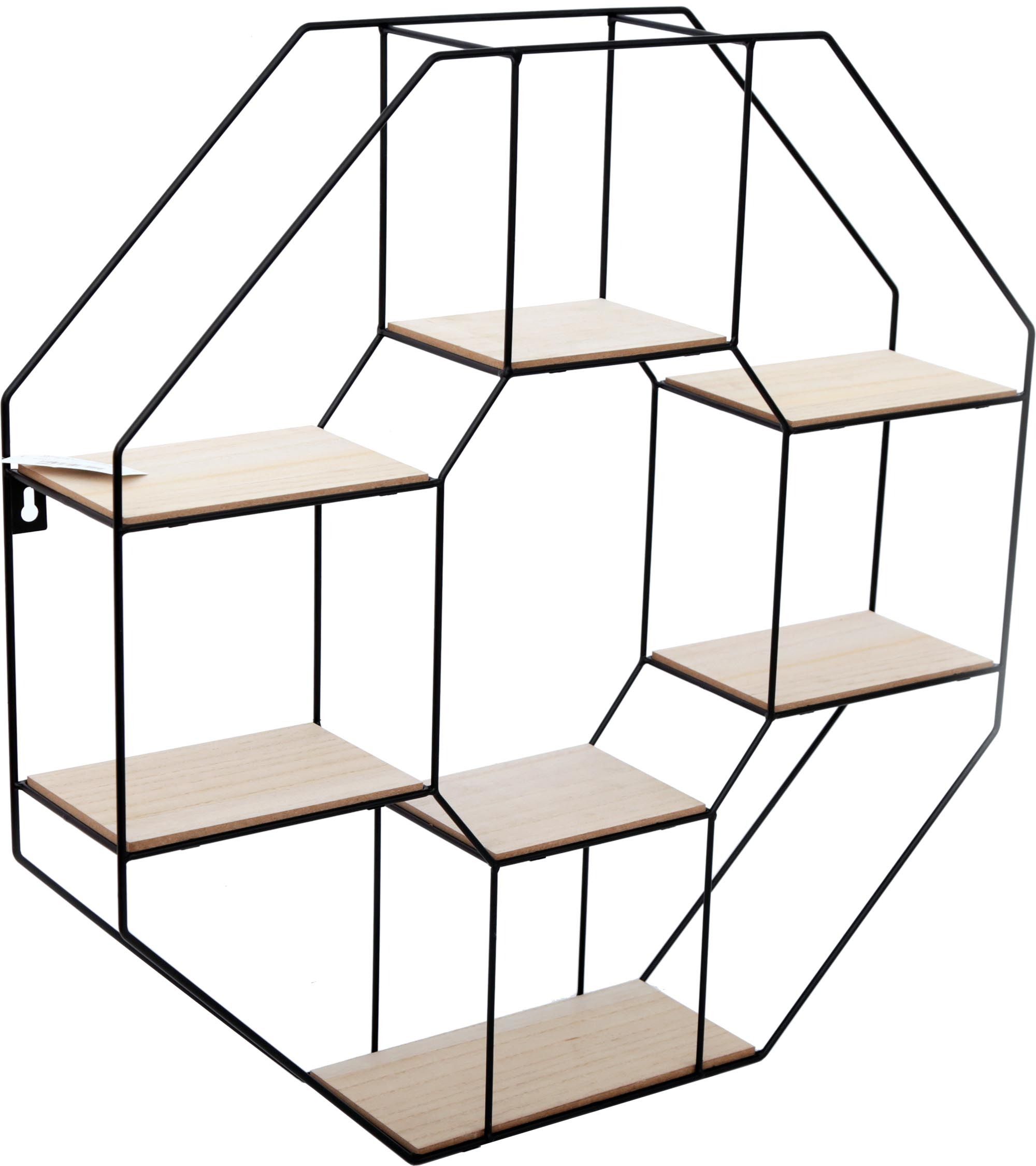 Etagère hexagonale bois et métal 55 cm