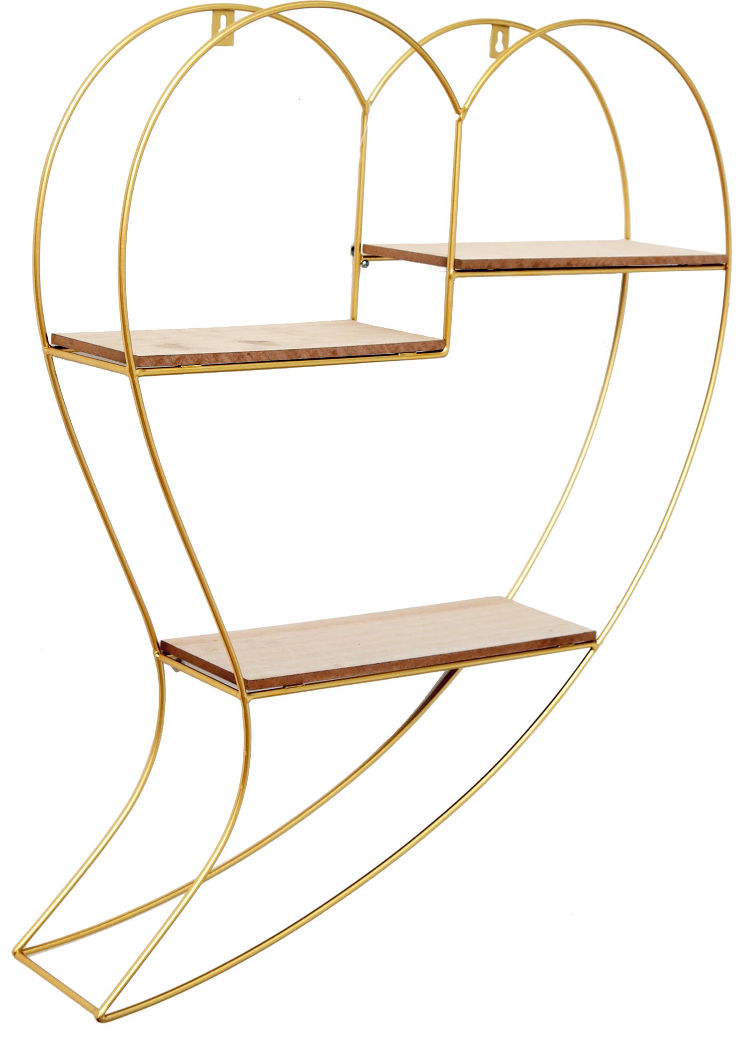 Etagère coeur doré métal et bois