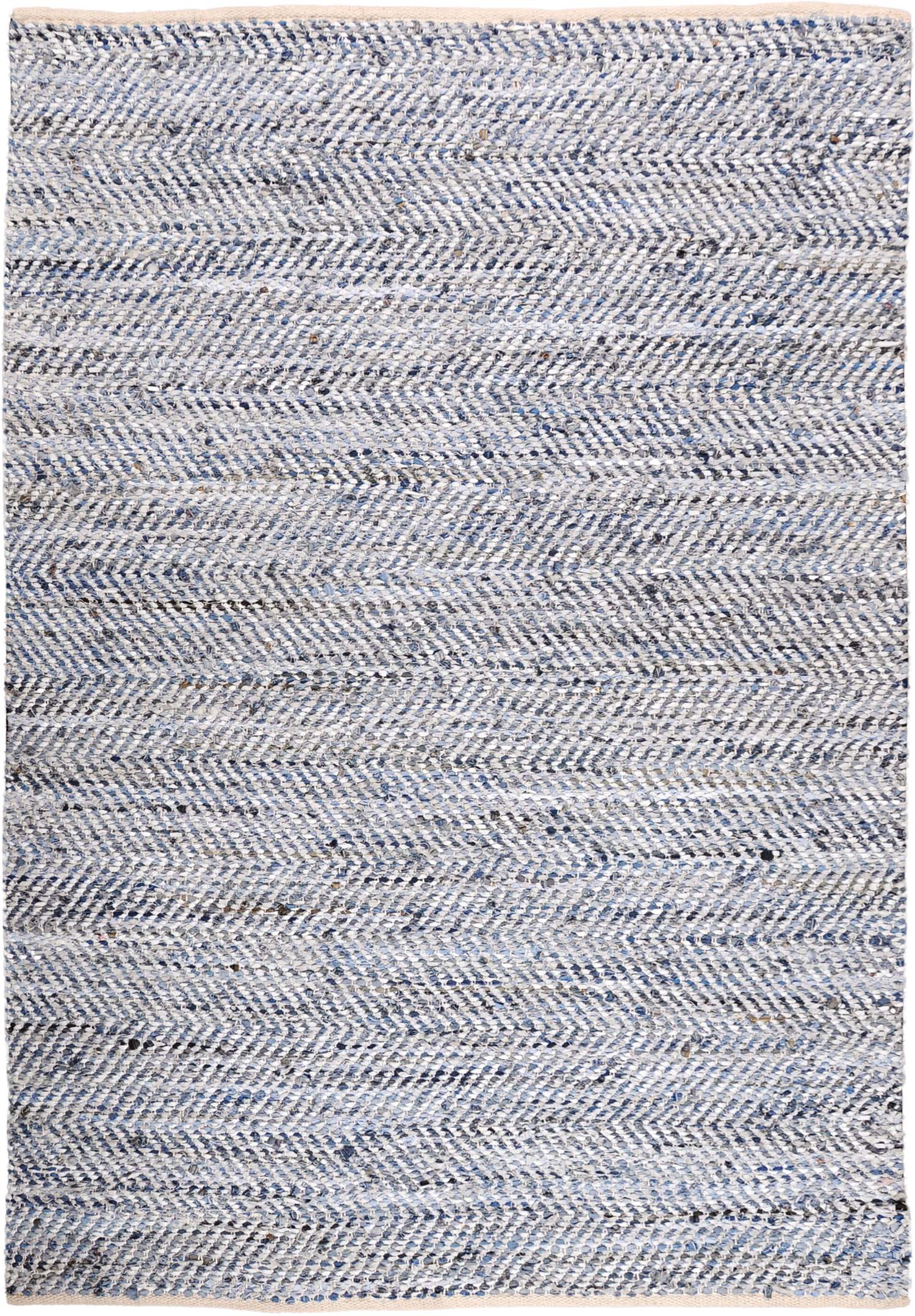 Tapis cuir et coton blanc et bleu Atlas 85 x 55 cm