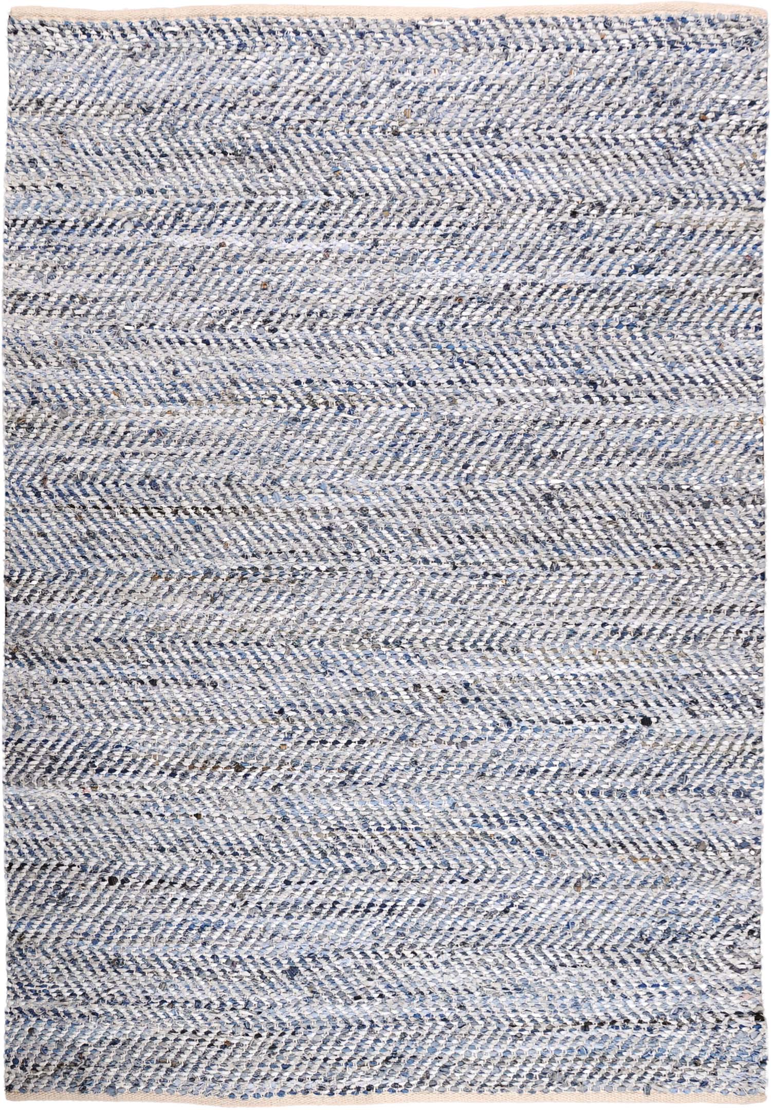 Tapis cuir et coton blanc et bleu Atlas 85 x 55 cm