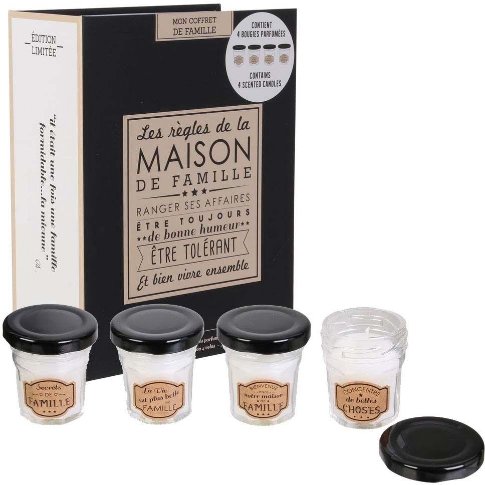 Coffret 4 bougies pot de confiture La vie de famille