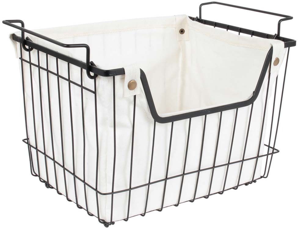 Panier empilable en métal filaire doublure amovible 32 x 27 x 23.5 cm